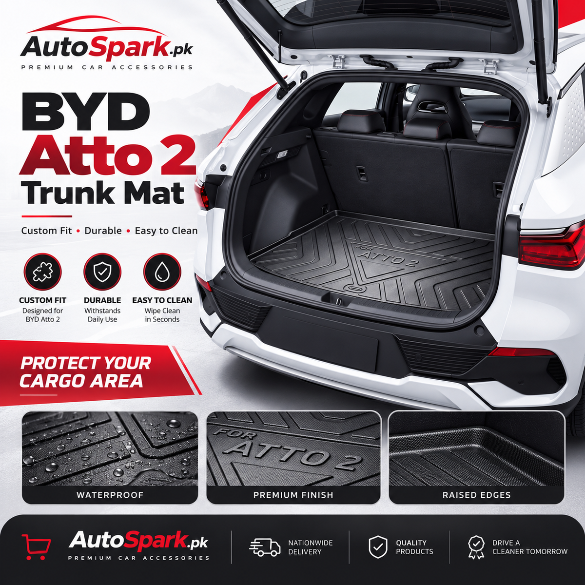 BYD Atto 2 Custom Fit Waterproof Trunk Mat – Premium Cargo Liner
