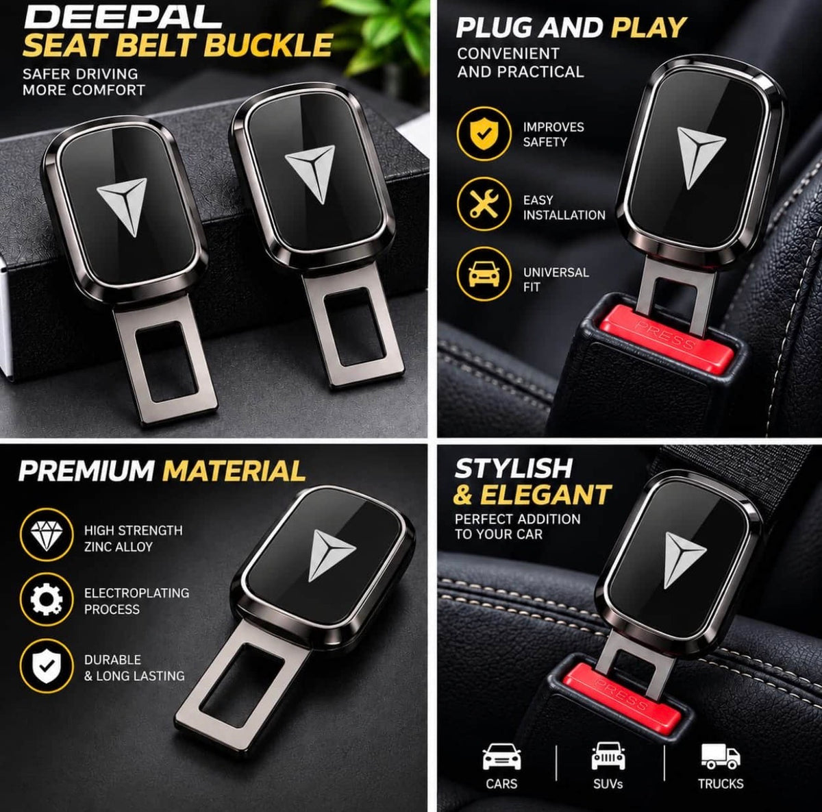 Deepal Logo Metal Double Buckle Seat Belt Clip Metallic Grey 1 Pc
