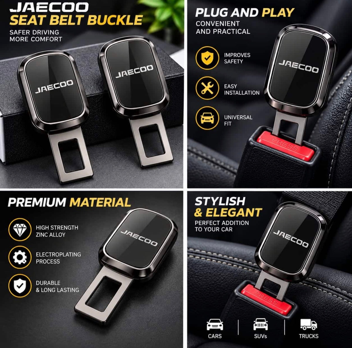 Jaecoo Logo Metal Double Buckle Seat Belt Clip Metallic Grey 1Pc
