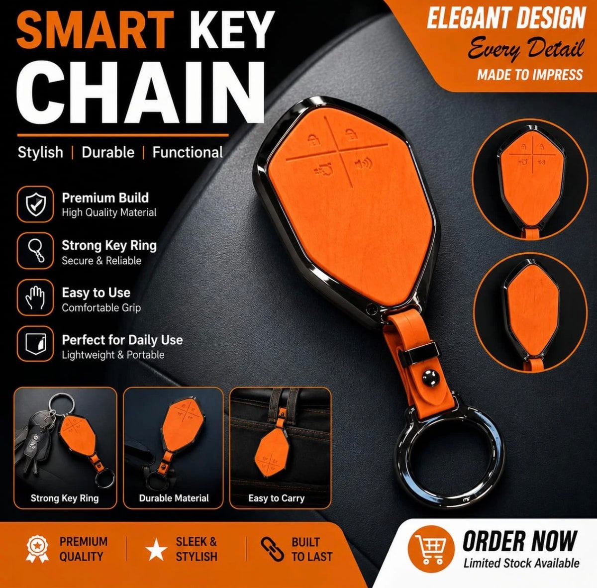 Deepal S05 Elite Series Metallic Car Key Case – Luxury Zinc Alloy (Orange)