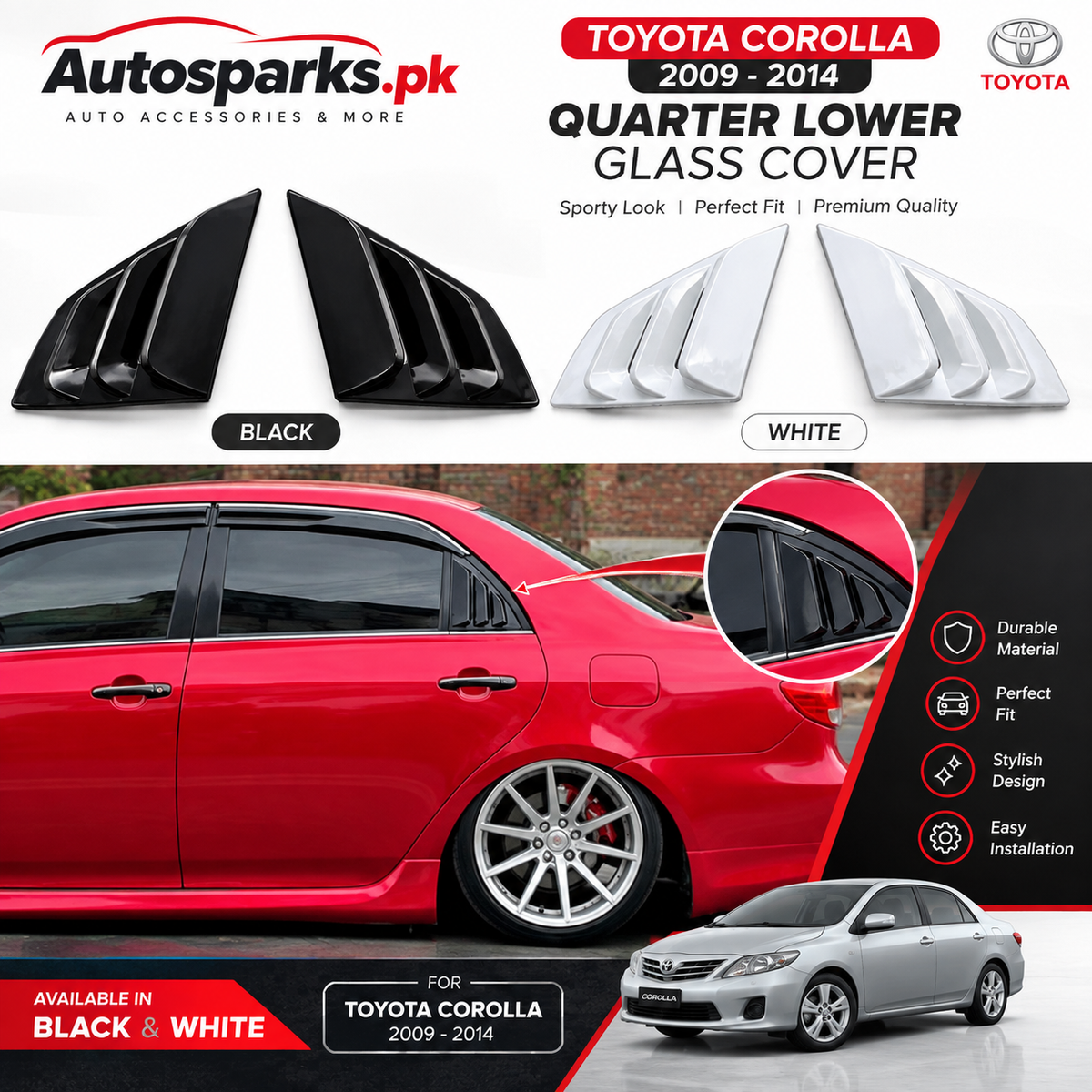 Toyota Corolla 2009–2014 Quarter Lower Glass Cover – Premium Quality