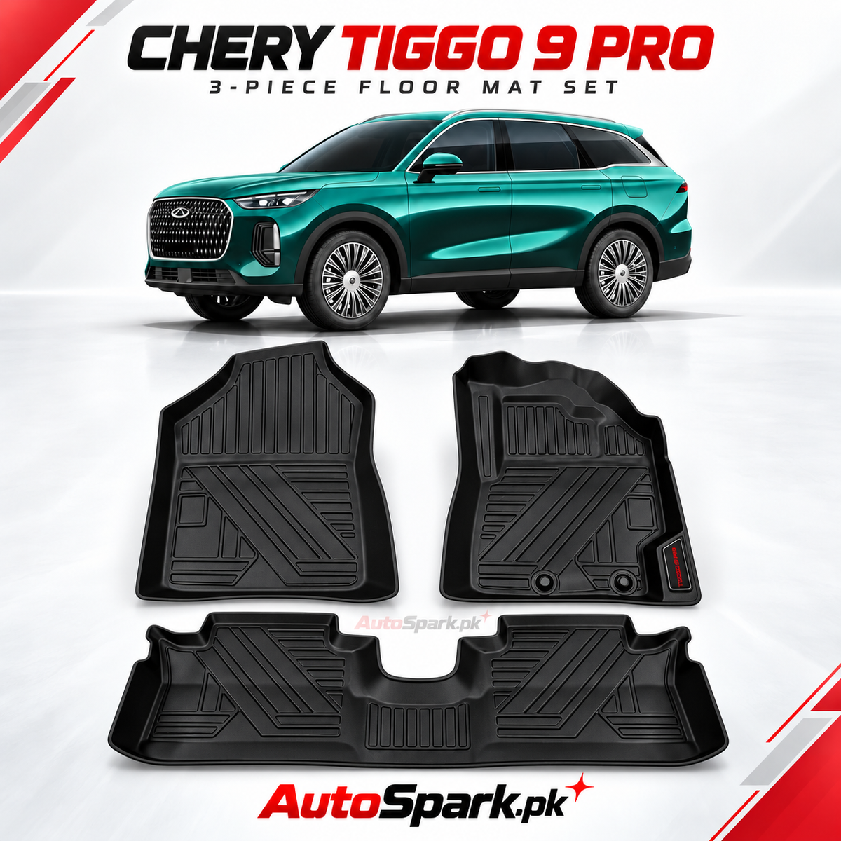 Chery Tiggo 9 Pro Floor Mats – Jet Black 3-Piece Set