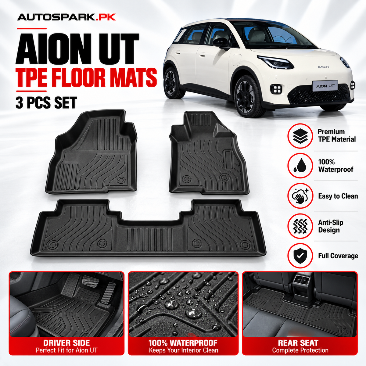 GAC Aion UT 2026 Premium TPE Floor Mats – 3 Pieces | Waterproof & Custom Fit