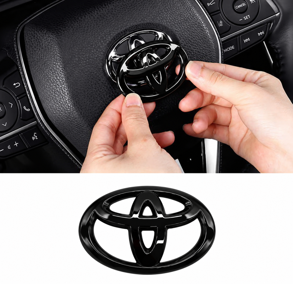 Toyota Steering Wheel Logo Cover – Premium Glossy Black Emblem