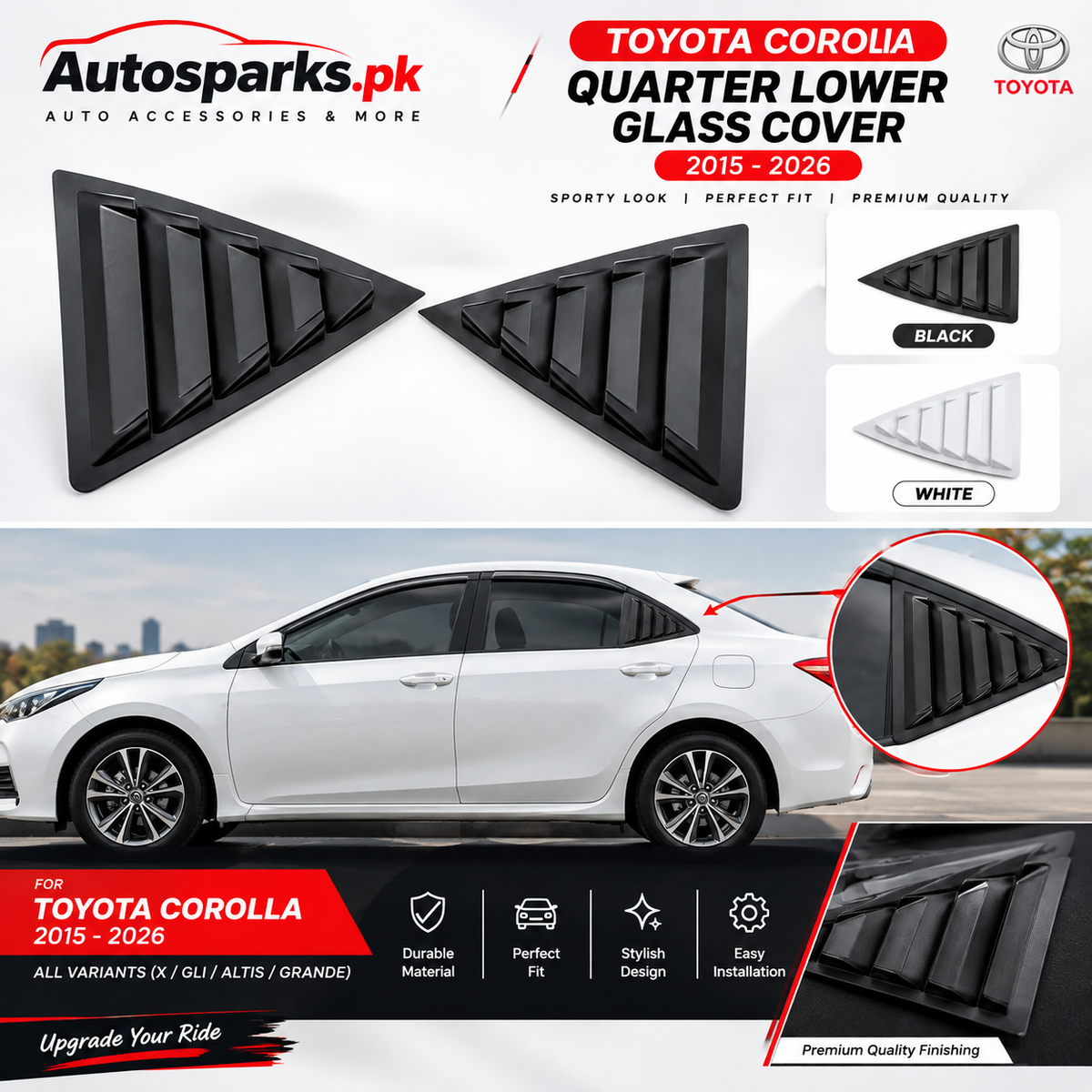 Toyota Corolla 2015–2026 Quarter Lower Glass Cover – Premium Quality
