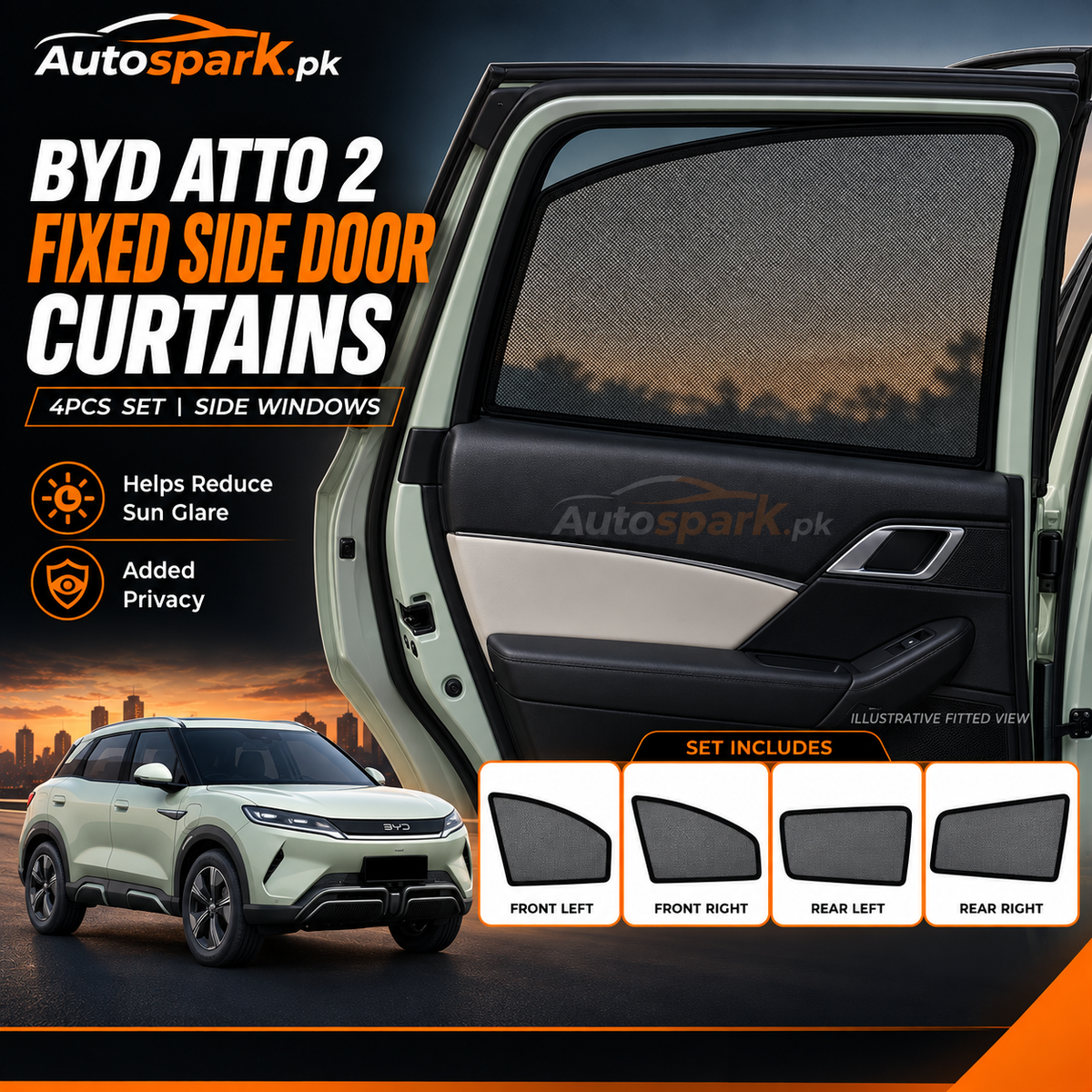 BYD Atto 2 Fixed Window Curtains – 4-Piece Set