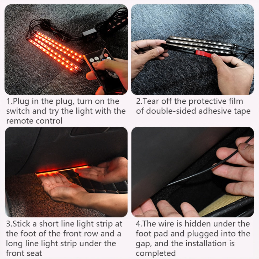 Car Atmosphere  rgb Light, Car Interior Foot Light - 4 pcs