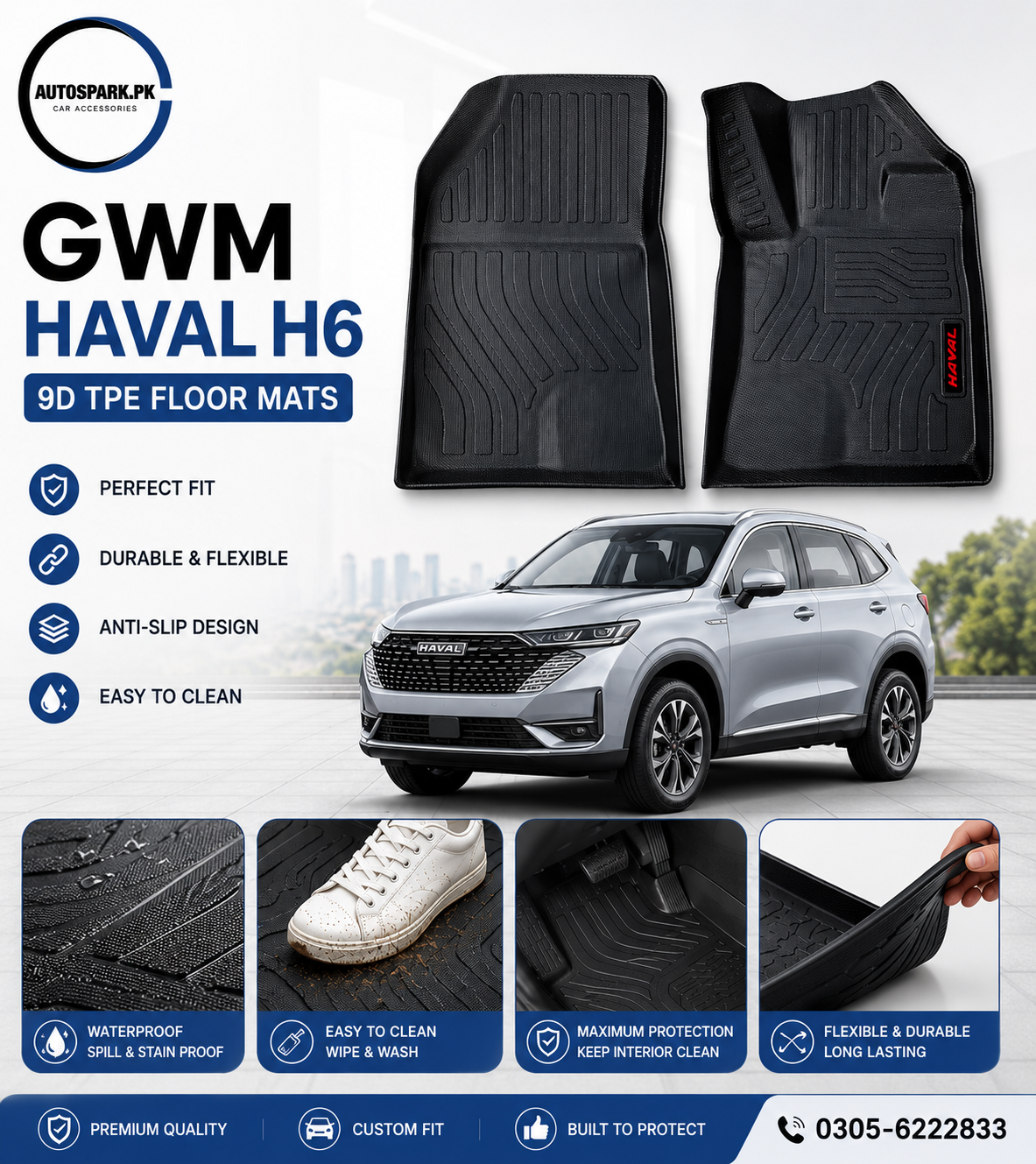 GWM Haval H6 Facelift 9D TPE Floor Mats 3pcs set