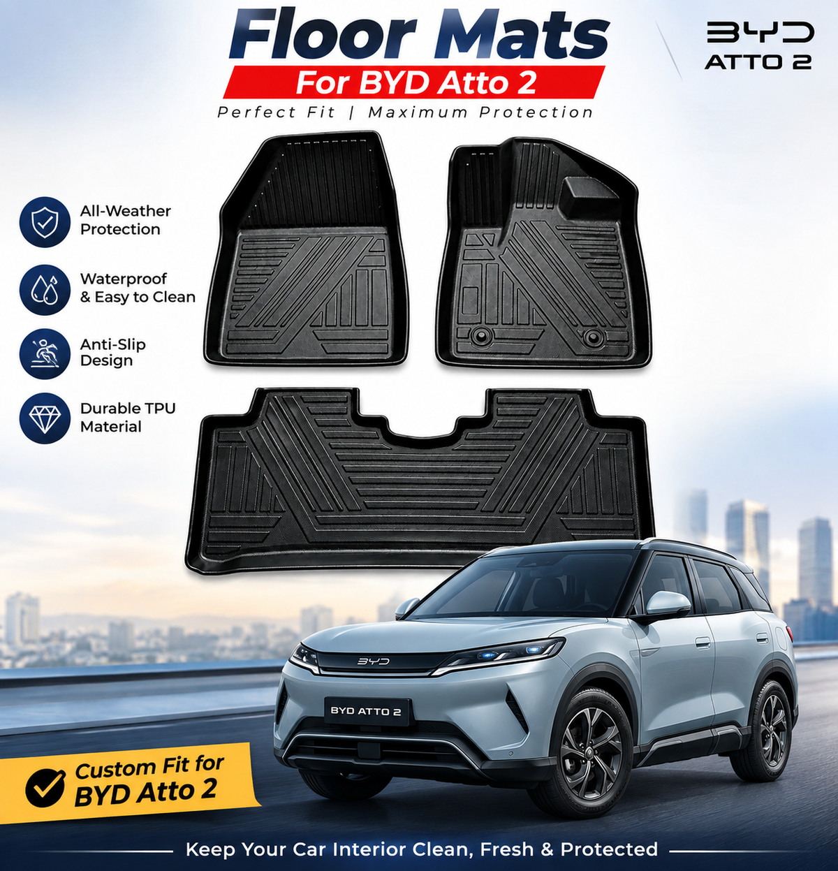 BYD Atto 2 Premium TPU Floor Mats