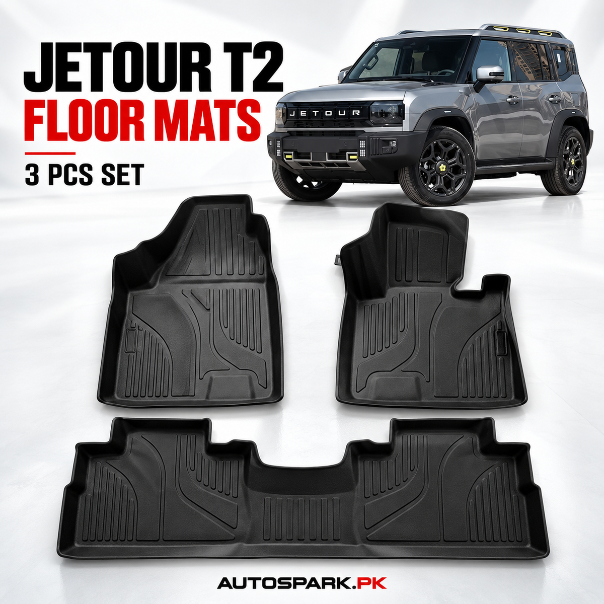Jetour T2 Black 3D TPU Floor Mats – 3 Pcs Set
