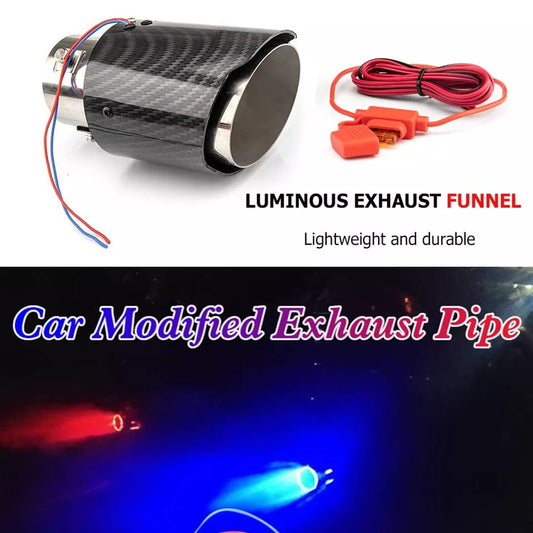Universal Carbon Fiber Car Exhaust Muffler Tip With LED Light