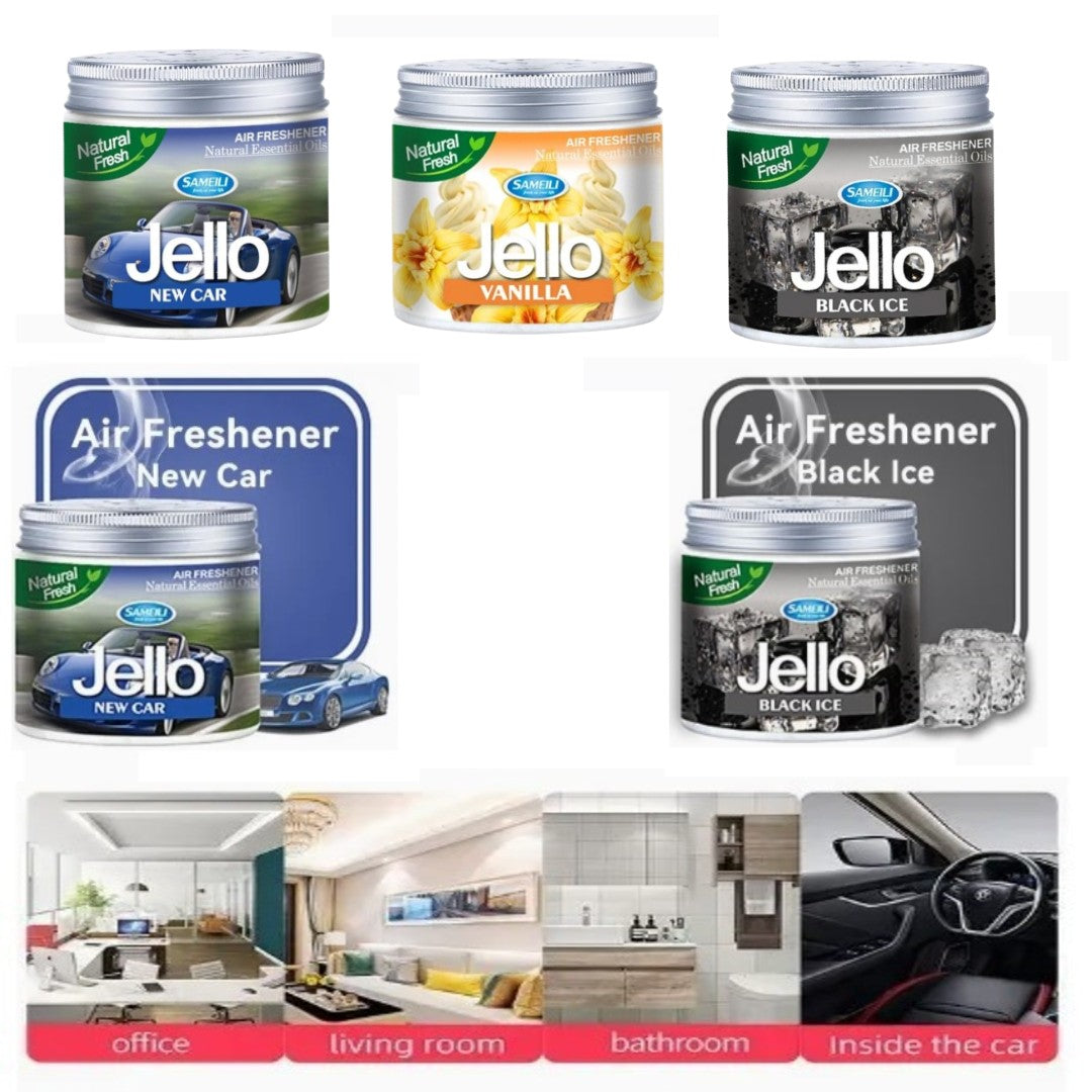 Pack Of 3 Jello Air Freshener 3 Flavor Black Ice, New Car & Vanilla Perfume For Car