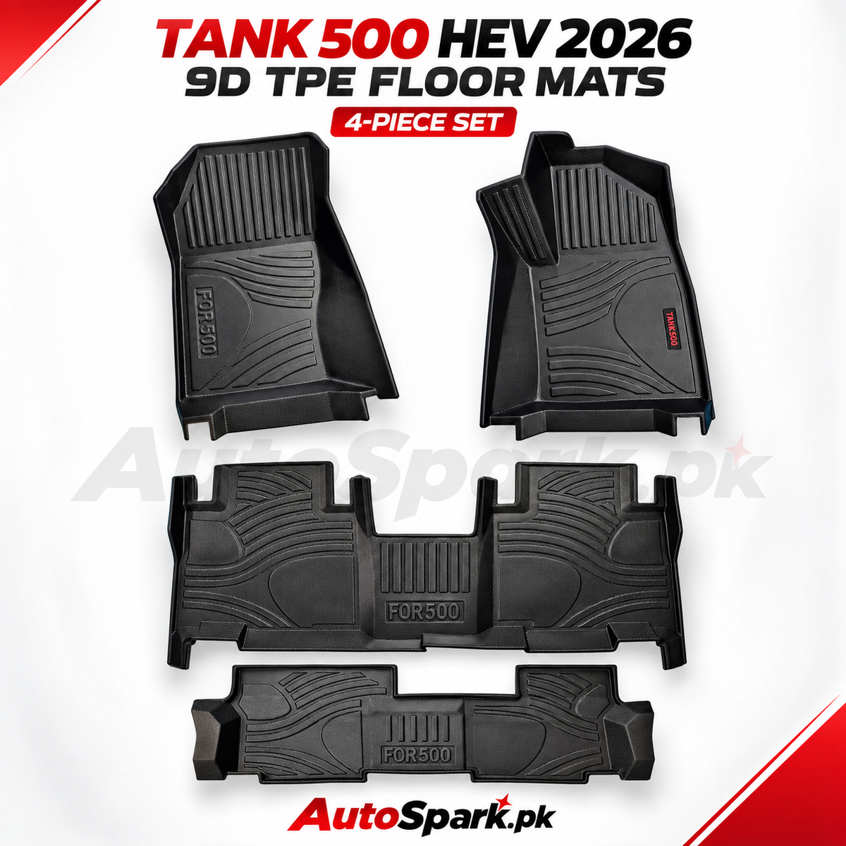 Tank 500 HEV 2026 9D TPE Floor Mats – Black 4-Piece Set