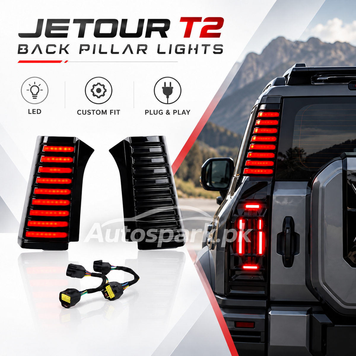 Jetour T2 LED Back Pillar Lights – Smoke Black | Premium Rear Pillar Lights