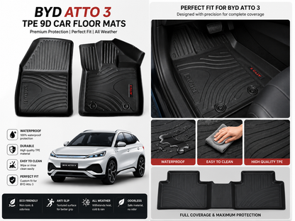 BYD Atto 3 9D TPE Floor Mats – Custom Fit Heavy Duty Waterproof