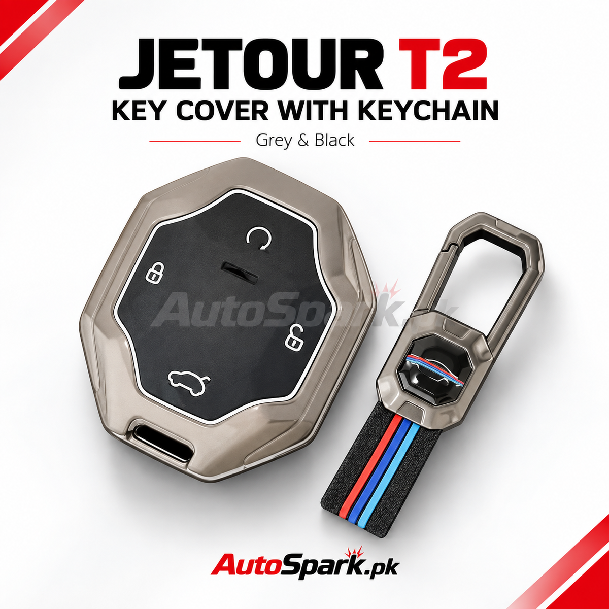 Jetour T2 Key Cover with Keychain – Grey & Black