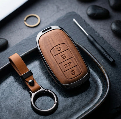 Jaecoo J7 Elite Series Metallic Car Key Case Luxury Zinc Alloy Protection Case(Brown)