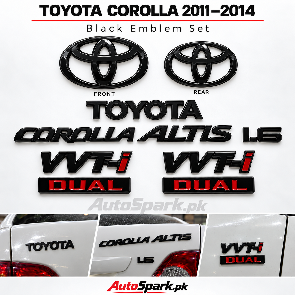 Toyota Corolla 2011–2014 Black Emblem Set – Glossy / Matte