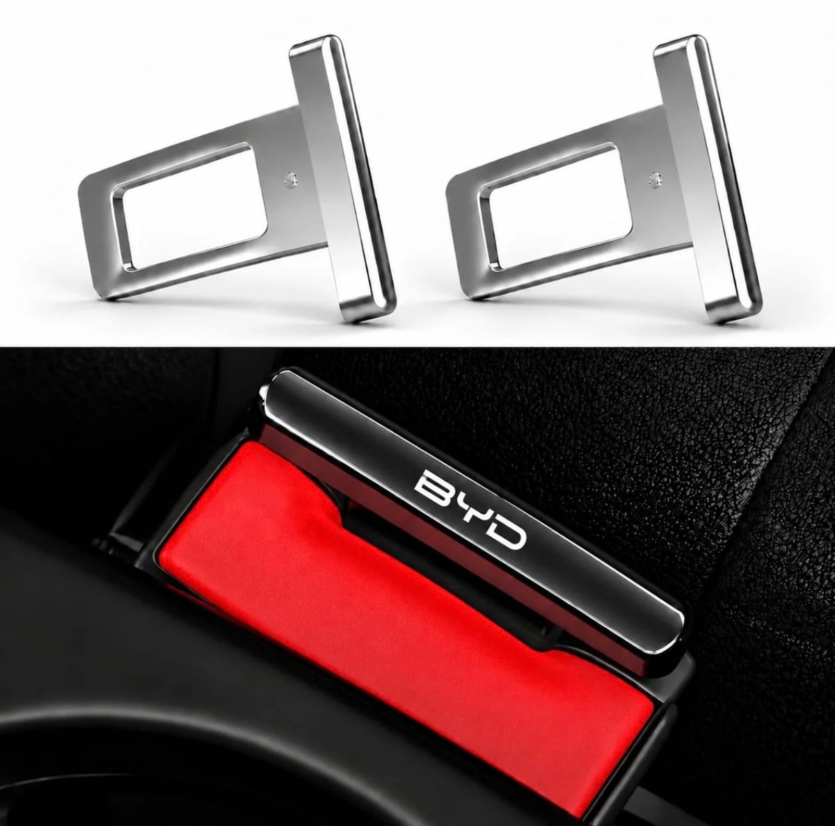 BYD Logo Metal Seat Belt Clip Metallic Silver 2 Pcs Set