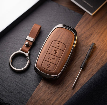 Jaecoo J7 Elite Series Metallic Car Key Case Luxury Zinc Alloy Protection Case(Brown)