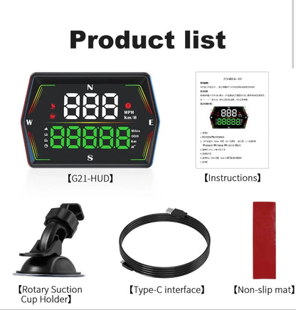 Universal G21 GPS HUD Gauge Car Digital Head Up Display Speedometer Odometer Campus Time