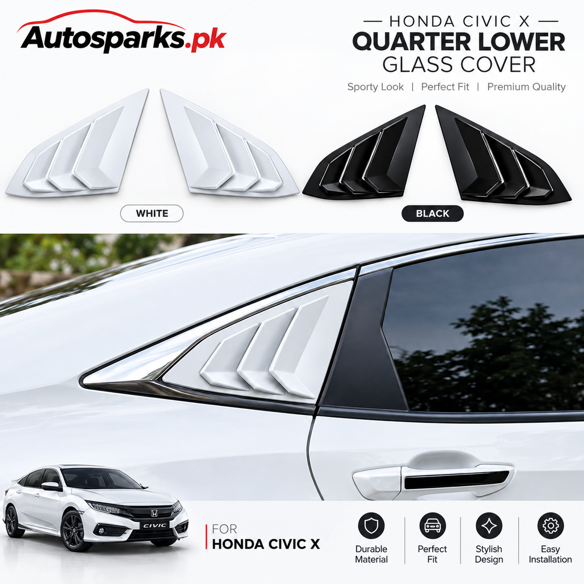 Honda Civic X Quarter Lower Glass Cover – Premium Quality
