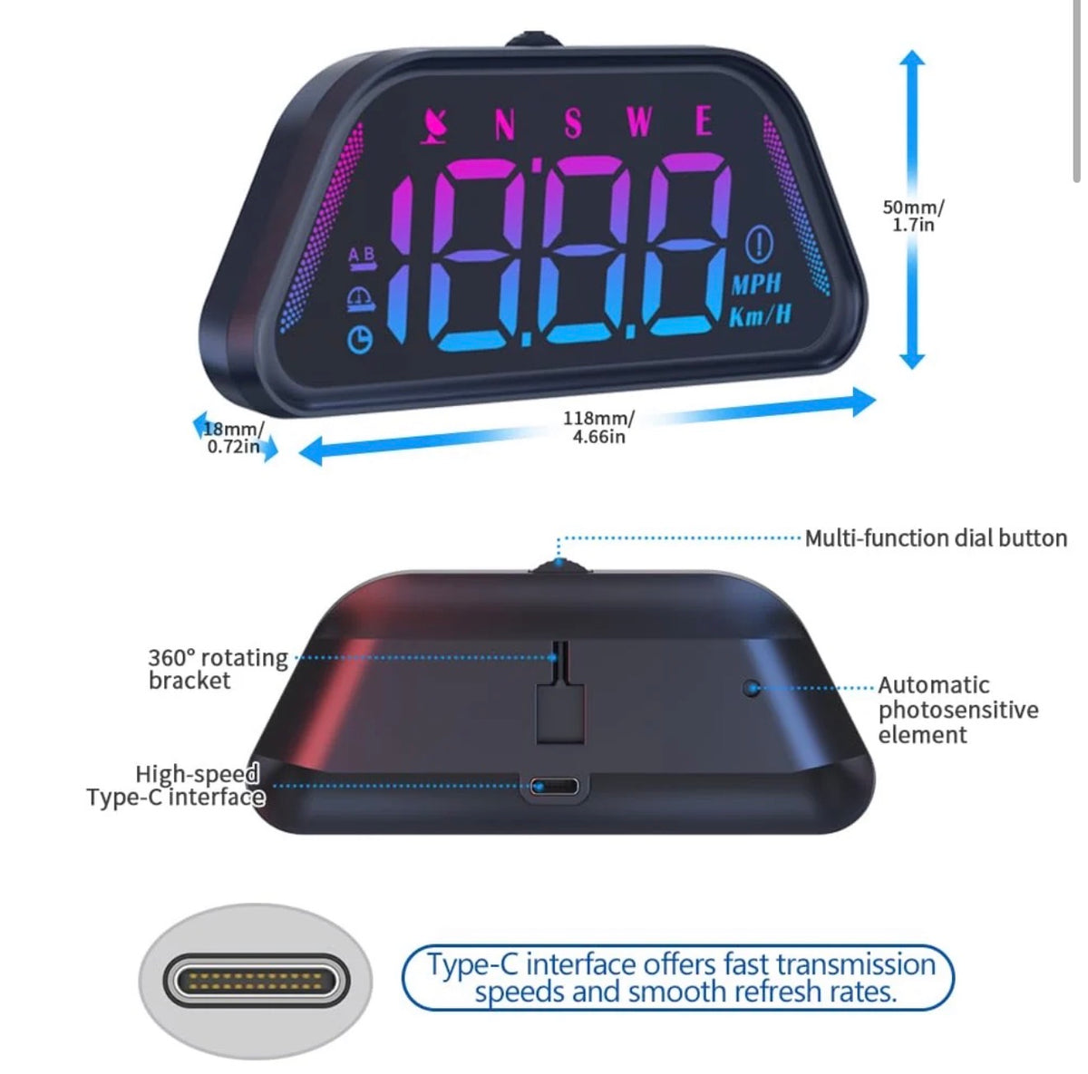 Universal G23 GPS Speedometer HUD Gauge Car Digital Head Up Display Speedometer Campass Clock Distance Meature Functions 1 Pc