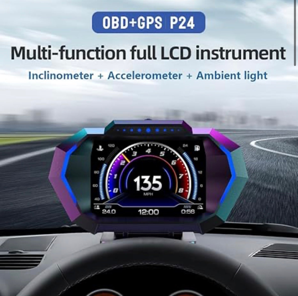 Universal P24 OBD2+GPS HUD Gauge Car Digital Head Up Display Speedometer Turbo RPM Alarm 1 Pc