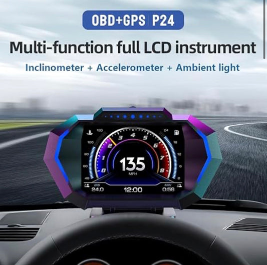 Universal P24 OBD2+GPS HUD Gauge Car Digital Head Up Display Speedometer Turbo RPM Alarm 1 Pc