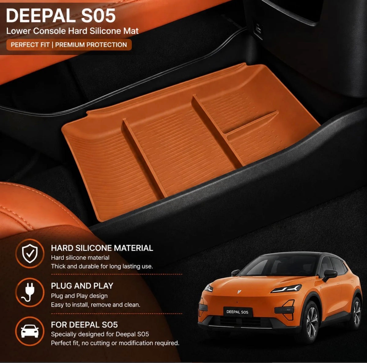 Deepal S05 Center Console Lower Box Hard Sillicon Matt Orange Colour