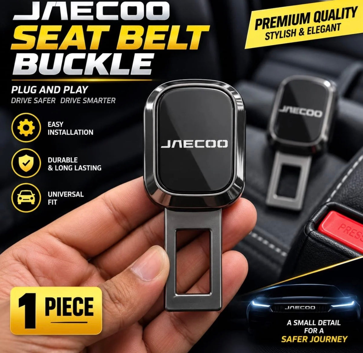 Jaecoo Logo Metal Double Buckle Seat Belt Clip Metallic Grey 1Pc
