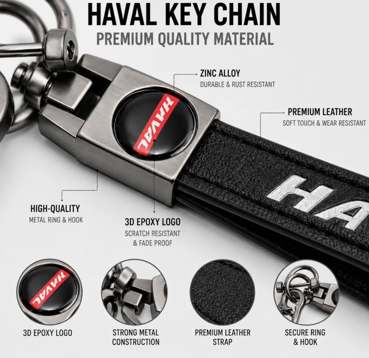 Haval Leather Plus Metal Keychain with Screw Driver | Premium Car Key Ring for H6, Jolion, Dargo & Haval Owners