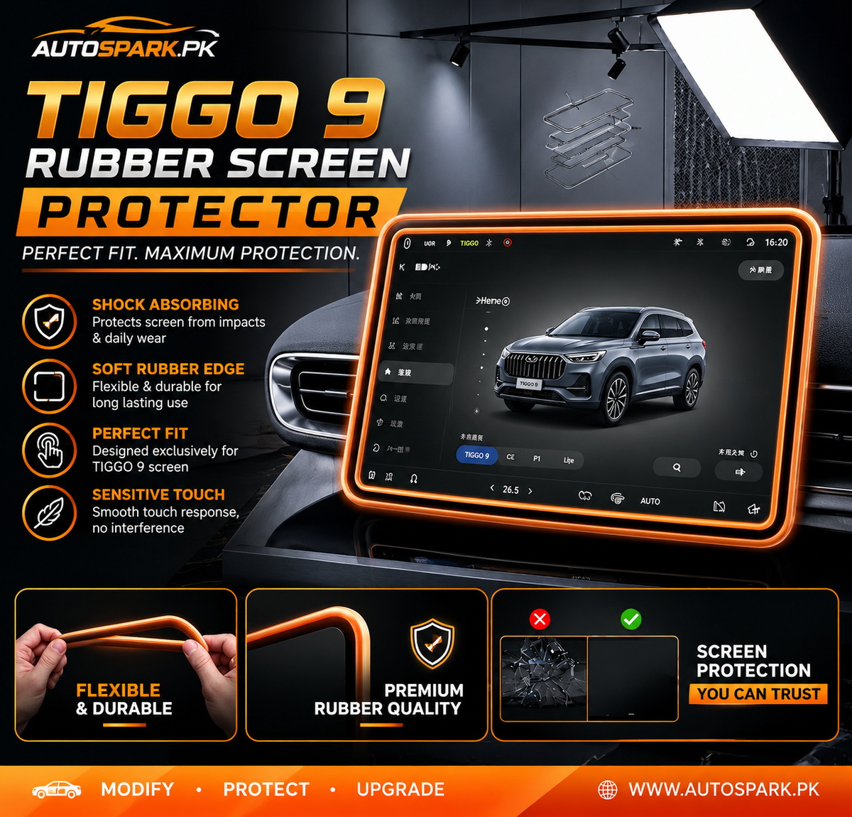 Tiggo 9 Display Screen Silicone Rubber Protection LCD Edge Protector
