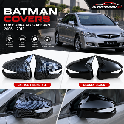 Batman Covers for Honda Civic Reborn 2006–2012 – Carbon Fiber Style Side Mirror Covers