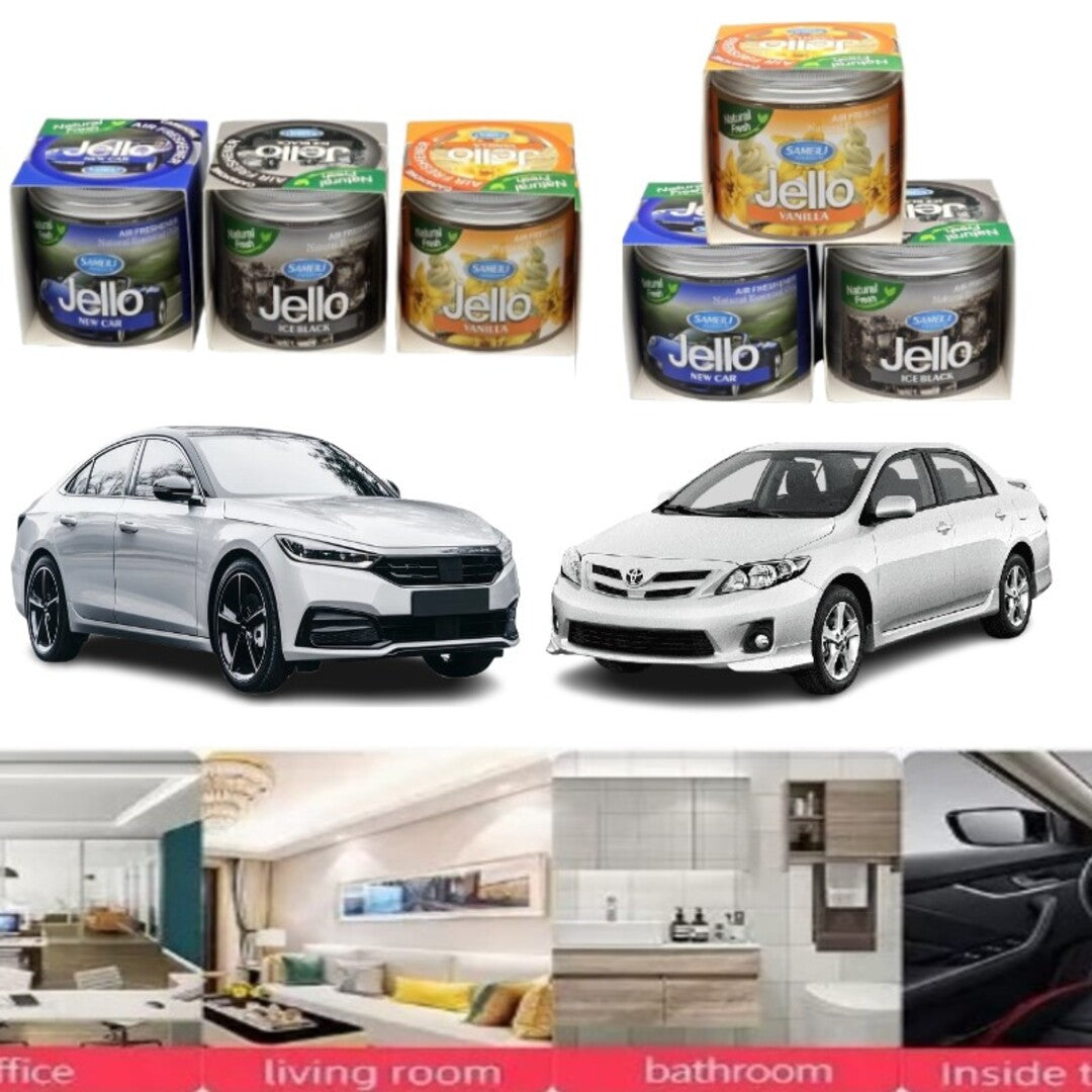 Pack Of 3 Jello Air Freshener 3 Flavor Black Ice, New Car & Vanilla Perfume For Car